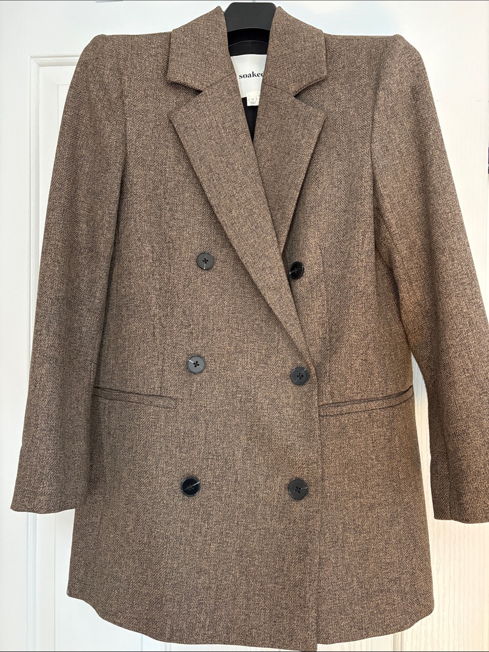 Brown Wool Blend Double-Breasted Blazer Coat Soaked in Luxury